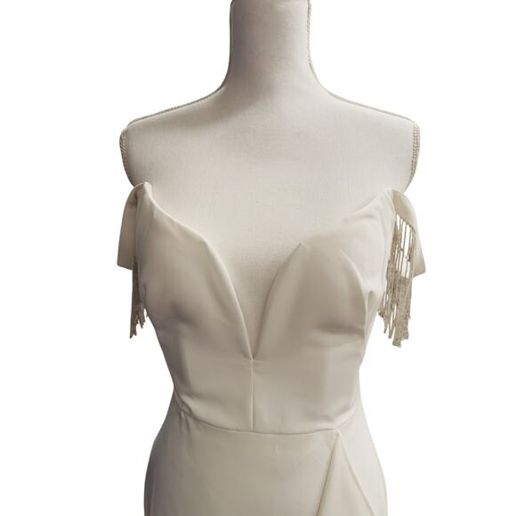 New with Tag! Marchesa Notte Embellished Fringed Mini Cocktail Dress in white - Picture 10 of 10